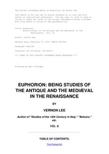 Euphorion - Being Studies of the Antique and the Mediaeval in the - Renaissance - Vol. II