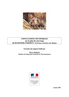 Conclusions techniques sur le plan de sauvetage du hamster commun (Cricetus cricetus) en Alsace
