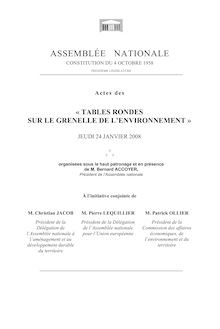 Actes des tables rondes sur le Grenelle de l environnement.