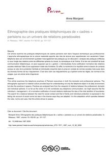 Ethnographie des pratiques téléphoniques de « cadres » parisiens ou un univers de relations paradoxales - article ; n°82 ; vol.15, pg 101-127