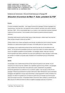 Allocution d ouverture de Marc F. Suter, président du FSP