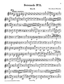 Partition hautbois 2, Serenade, Serenade No.11 ; Serenade for Winds