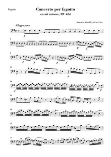 Partition Solo basson, basson Concerto en E minor, Vivaldi, Antonio