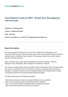 Tent Markets in Asia to 2019 - Market Size, Development, and Forecasts