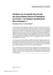 Position sur le marché du travail des descendants directs d’immigrés en France : les femmes doublement désavantagées ? - article ; n°1 ; vol.431, pg 129-151