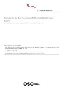 Immutabilité du droit musulman et réformes législatives en Egypte - article ; n°1 ; vol.7, pg 5-34