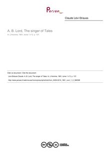 A. B. Lord, The singer of Tales  ; n°2 ; vol.1, pg 137-137