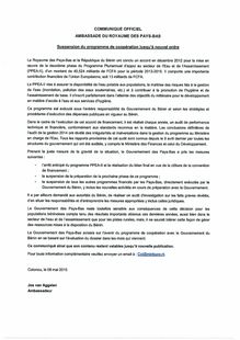 Nouveau communiqué de l ambassade des Pays Bas au Bénin