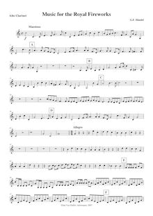 Partition Alto clarinette (E?), basse clarinette (B?), Music pour pour Royal Fireworks