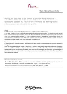 Politiques sociales et de santé, évolution de la mortalité : questions posées au cours d un séminaire de démographie - article ; n°2 ; vol.2, pg 85-109