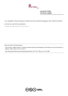 La relation fournisseur-client et les technologies de l information et de la communication - article ; n°91 ; vol.16, pg 95-117