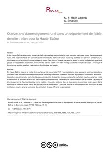 Quinze ans d aménagement rural dans un département de faible densité : bilan pour la Haute-Saône - article ; n°1 ; vol.168, pg 15-20