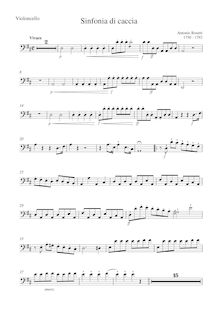 Partition violoncelles, Symphonie de chasse en D major, Simphonie de Chasse a 2 Violons, 2 Alto et Violoncelle, Contrabasse, 2 Clarinette, 2 Hautbois, 2 Flutes, 2 Cors, 2 trompette et timbale ad libitum