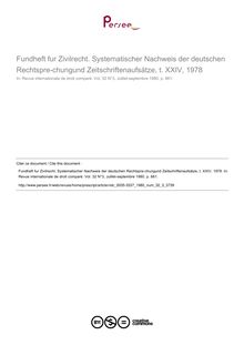Fundheft fur Zivilrecht. Systematischer Nachweis der deutschen Rechtspre-chungund Zeitschriftenaufsàtze, t. XXIV, 1978 - note biblio ; n°3 ; vol.32, pg 661-661