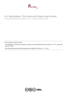 W.J. Beockelbank, The Community Property Law of Idaho - note biblio ; n°1 ; vol.17, pg 237-238