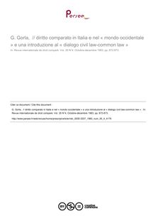 G. Gorla,  // diritto comparato in Italia e nel « mondo occidentale » e una introduzione al « dialogo civil law-common law »  - note biblio ; n°4 ; vol.35, pg 1232-1233
