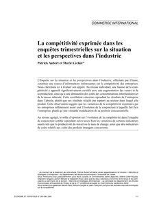 La compétitivité exprimée dans les enquêtes trimestrielles sur la situation et les perspectives dans l industrie - article ; n°1 ; vol.395, pg 117-140