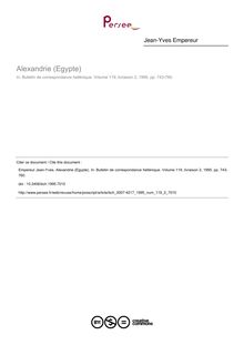 Alexandrie (Egypte) - article ; n°2 ; vol.119, pg 743-760