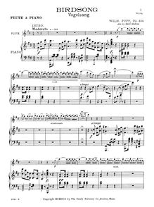 Partition de piano et flûte , partie, Birdsong, Popp, Wilhelm