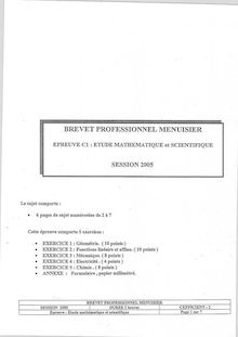 Etude mathématique et scientifique 2005 BP - Menuisier