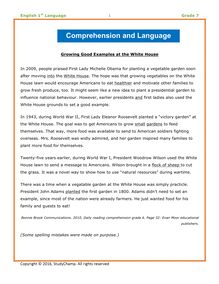 Grade 7 English Comprehension & Language: White House Garden