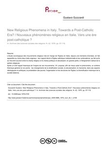 New Religious Phenomena in Italy. Towards a Post-Catholic Era? / Nouveaux phénomènes religieux en Italie. Vers une ère post-catholique ? - article ; n°1 ; vol.42, pg 97-116