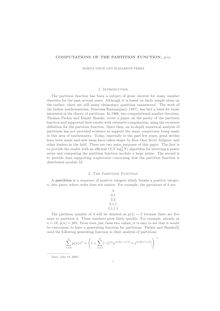 Computations of the partition function, p(n) 1  introduction the