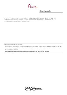 La coopération entre l Inde et le Bangladesh depuis 1971 - article ; n°96 ; vol.24, pg 879-887
