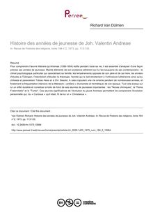 Histoire des années de jeunesse de Joh. Valentin Andreae - article ; n°2 ; vol.184, pg 113-135