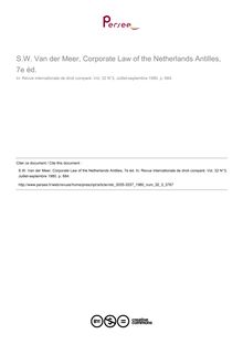 S.W. Van der Meer, Corporate Law of the Netherlands Antilles, 7e éd. - note biblio ; n°3 ; vol.32, pg 684-684