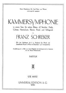 Partition Title et introduction, Kammersymphonie, Schreker, Franz