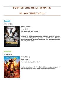 Sorties cinéma de la semaine du 30 novembre 2011