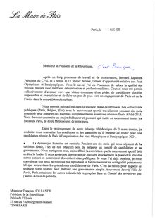 JO 2024 : la lettre de Hidalgo à Hollande 