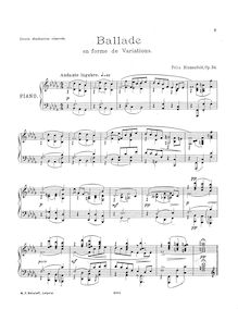 Partition complète, Ballade en forme de Variations pour piano, Op. 34