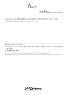 Le manuscrit des fables de Phèdre de Saint-Rémi de Reims - article ; n°1 ; vol.72, pg 741-743