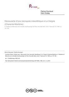 Découverte d une nécropole mésolithique à La Vergne (Charente-Maritime) - article ; n°3 ; vol.7, pg 181-184