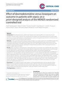Effect of dexmedetomidine versus lorazepam on outcome in patients with sepsis: an a priori-designed analysis of the MENDS randomized controlled trial