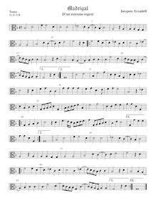 Partition ténor viole de gambe, alto clef, 12 madrigaux, Arcadelt, Jacob