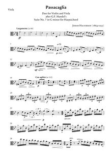 Partition de viole de gambe (grand size, fits on 4 pages), Passacaglia pour violon et viole de gambe