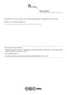 Durkheim et le retour de l individualisme / Durkheim and the Return of Individualism - article ; n°1 ; vol.69, pg 147-150