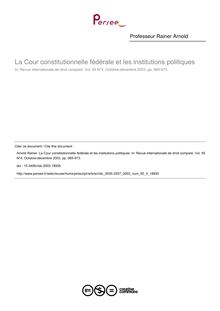 La Cour constitutionnelle fédérale et les institutions politiques - article ; n°4 ; vol.55, pg 965-973