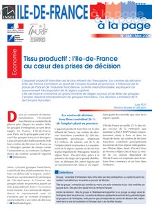 Tissu productif : l Ile-de-France au coeur des prises de décision