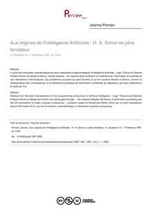 Aux origines de l Intelligence Artificielle : H. A. Simon en père fondateur - article ; n°1 ; vol.1, pg 9-25