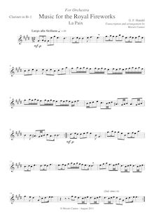 Partition clarinette 1 (B♭), Music pour pour Royal Fireworks, Fireworks Music par George Frideric Handel