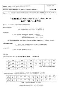 Vérification des performances d un mécanisme 2000 BTS Maintenance et après-vente automobile