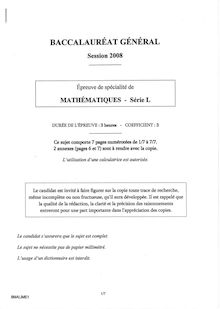 Mathématiques Spécialité 2008 Littéraire Baccalauréat général