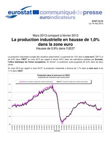 EUROPA : Mars 2013 comparé à février 2013 - La production industrielle en hausse de 1,0% dans la zone euro (Hausse de 0,9% dans l UE27)