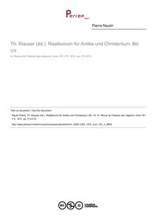 Th. Klauser (éd.). Reallexicon für Antike und Christentum, Bd. VII  ; n°2 ; vol.181, pg 213-215