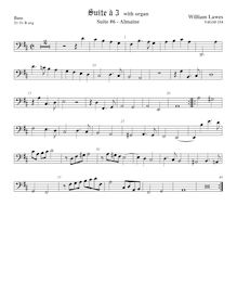 Partition viole de basse,  No.6 pour 3 violes de gambe et orgue par William Lawes