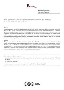 Les effets du taux d intérêt réel sur l activité en  France - article ; n°1 ; vol.41, pg 195-216
